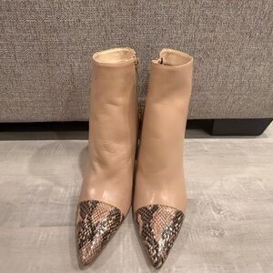 Nine West Beige Ankle Boots with Snakeskin Toe